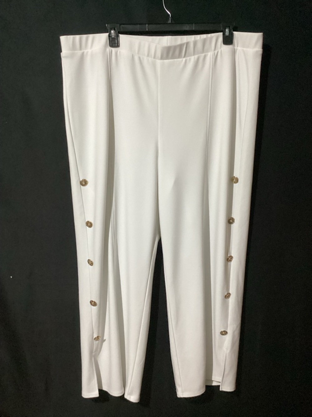 Soft Surroundings White Straight-Leg Pull-On Pants with Gold Buttons
